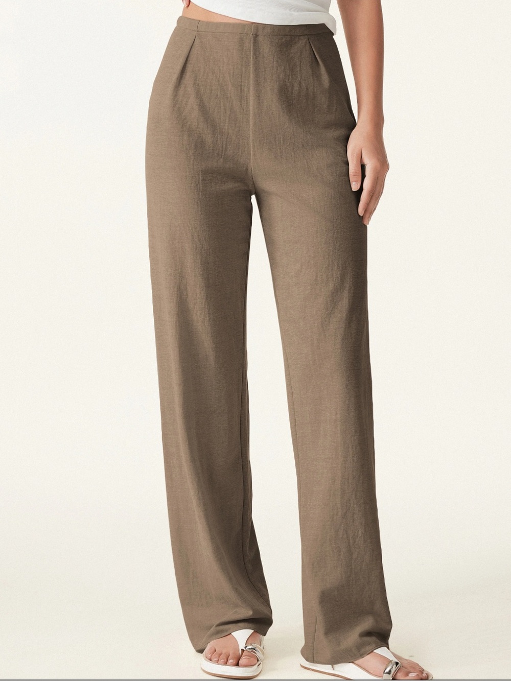 OGL Women's Wide-Leg Linen Pants in Brown